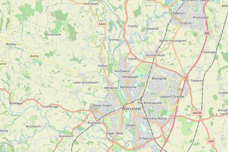 Map of Worcester and the surrounding area